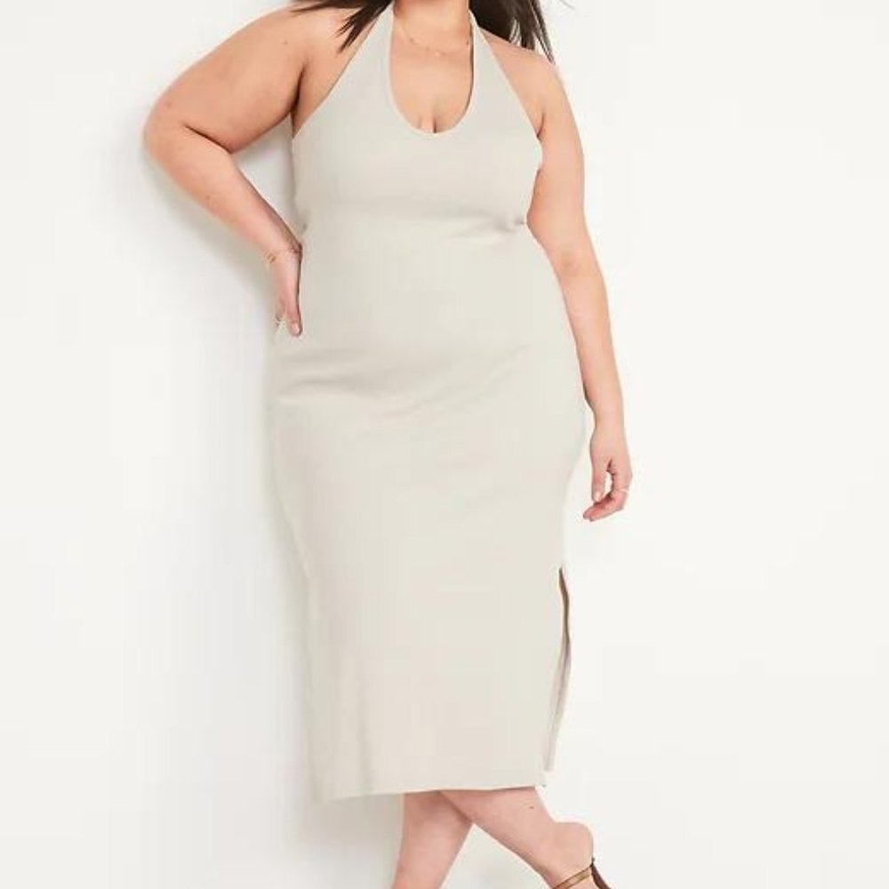 Old Navy Fitted Sleeveless Halter Rib-Knit Midi Dress for Women New - Picture 1 of 7
